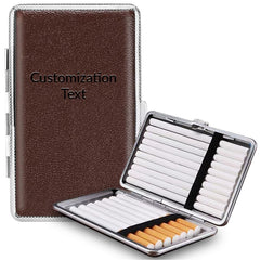 Cigarette Case Custom Name Leather Surface Metal Box 20 Capacity Portable Cigarette Storage Box Personalized Customization (Multi-color)