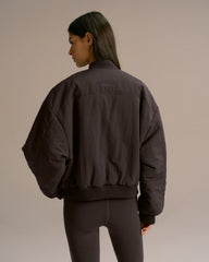 Drop Shoulder Reversible Bomber Jacket - Coffee Bean/Marshmallow White