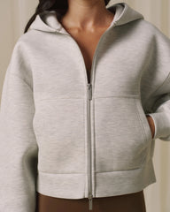 Bonded Zip Through Hoodie - Light Grey Melange