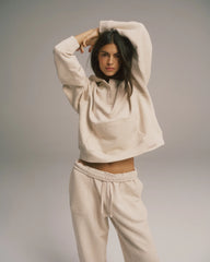 Loopback Henley Hoodie - Oatmeal Melange