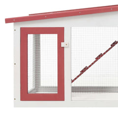 Stort utendørs kaninbur rød og hvit 201x45x85 cm tre
