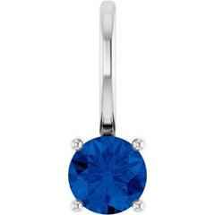 14K White Gold Round 4 Mm Lab Grown Blue Sapphire Pendant