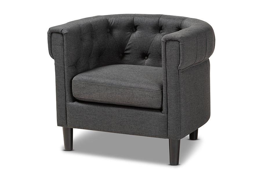 Lorana Gray Fabric Upholstered Chesterfield Chair Baxton