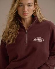 Classics Oversized Funnel Neck Zip Sweatshirt - Burgundy/Marshmallow White
