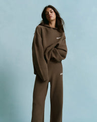 Chest Varsity Oversized Knit Hoodie - Dark Cocoa Brown/Marshmallow White