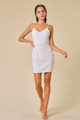 Cocktail Dresses Short Back Bow Ribbon Spaghetti Strap Bodycon Dress Ivory