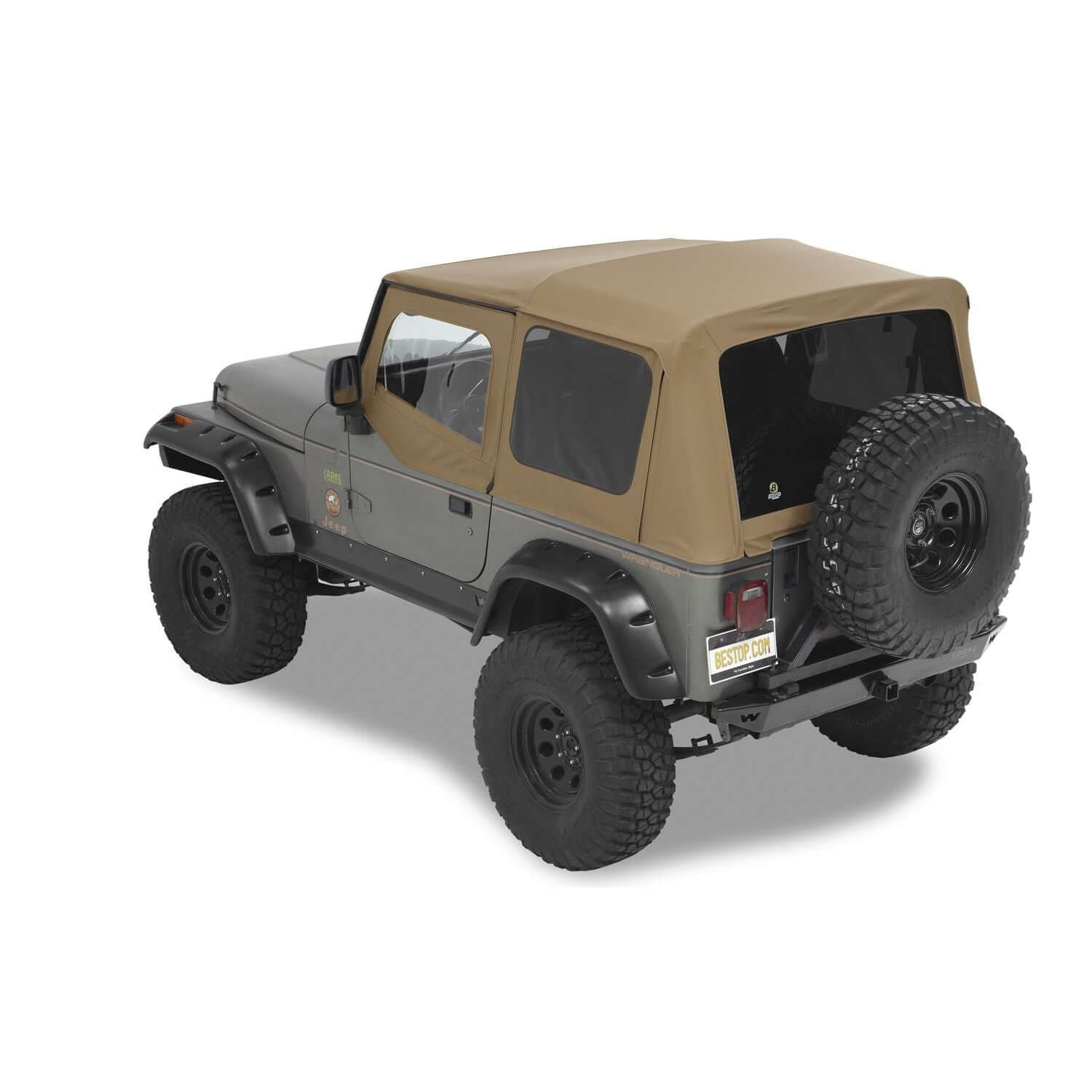 BESTOP | Jeep Soft Top Supertop Squareback Soft Top For Jeep 1988-1995 Wrangler YJ Spice Bestop | 54601-37 on gray Jeep