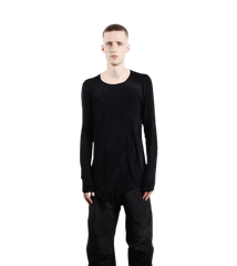 Distortion long curved T-shirt