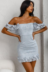 Verona Off-Shoulder Lace Overlay Mini Dress Blue by Selfie Leslie