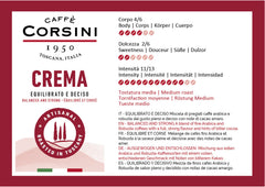 Scheda organolettica caffè crema nuova gamma di caffè, Caffè Corsini