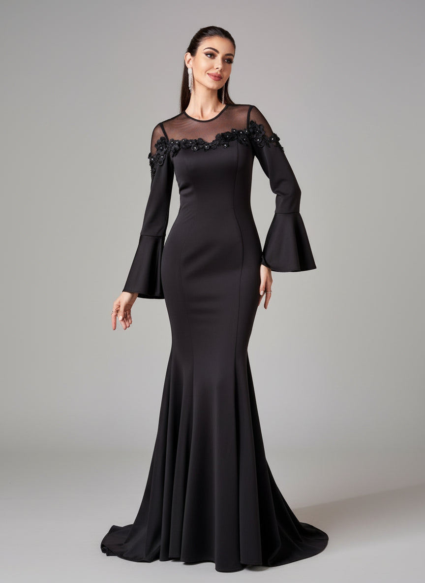 Primrose Bell Sleeve Mesh Embellished Formal Dress
