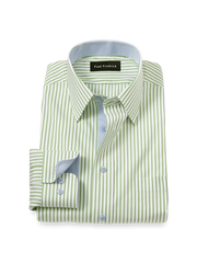 Product Image of Comfort Stretch Non-iron Stripe Dress Shirt With Contrast Trim-Green