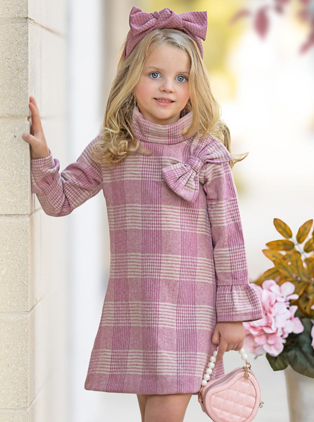 Pretty Pink Tartan Plaid Long Sleeve Shift Dress Mia Belle Girls