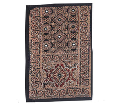 Ajrakh Cotton Natural Dye Small Mirror Work Hand Block Print Yoke Fabric Applique Patch For Kurta - 37 cms Length - SKU : ID18803I