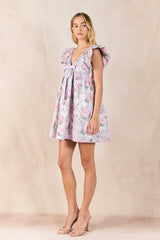 Jacquard with Bow Mini Dress