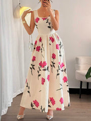Twirl into summer with this gorgeous floral print maxi dress that's equal parts romantic and refreshingly breezy. The classic round neckline frames your face beautifully, while the cinched waist creates a flattering silhouette that celebrates your curves. Perfect for garden parties, beach getaways, or those lazy Sunday strolls, this dress effortlessly transitions from day to night. The flowing maxi length keeps you cool and comfortable while turning heads wherever you go. Slip it on and let the blooms do th