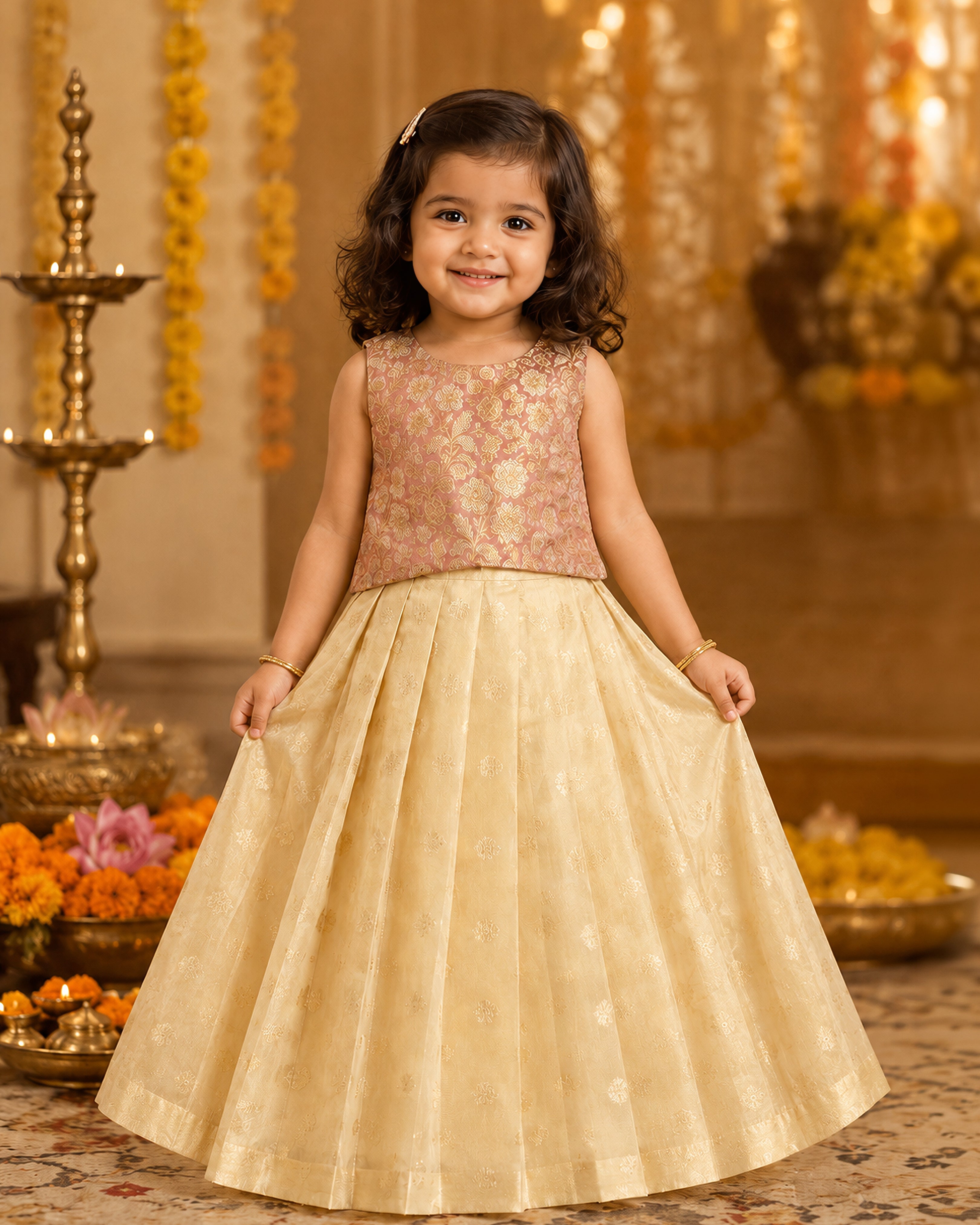 Golden peach lehenga birthday dress for baby girl
Baby girl silk lehenga in golden peach shade for birthdays
Golden peach party wear lehenga dress for baby girls
Baby girl traditional silk lehenga birthday outfit
Premium golden peach silk lehenga for baby girl celebrations