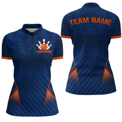 Navy&Orange Bowling Jersey Men & Women Custom Bowling 1/4 Zip Shirt Team League BDT526
