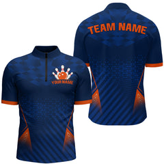 Navy&Orange Bowling Jersey Men & Women Custom Bowling 1/4 Zip Shirt Team League BDT526