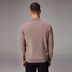 Stone Dark Regular Fit Knitted Long Sleeve Polo Shirt