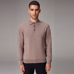 Stone Dark Regular Fit Knitted Long Sleeve Polo Shirt