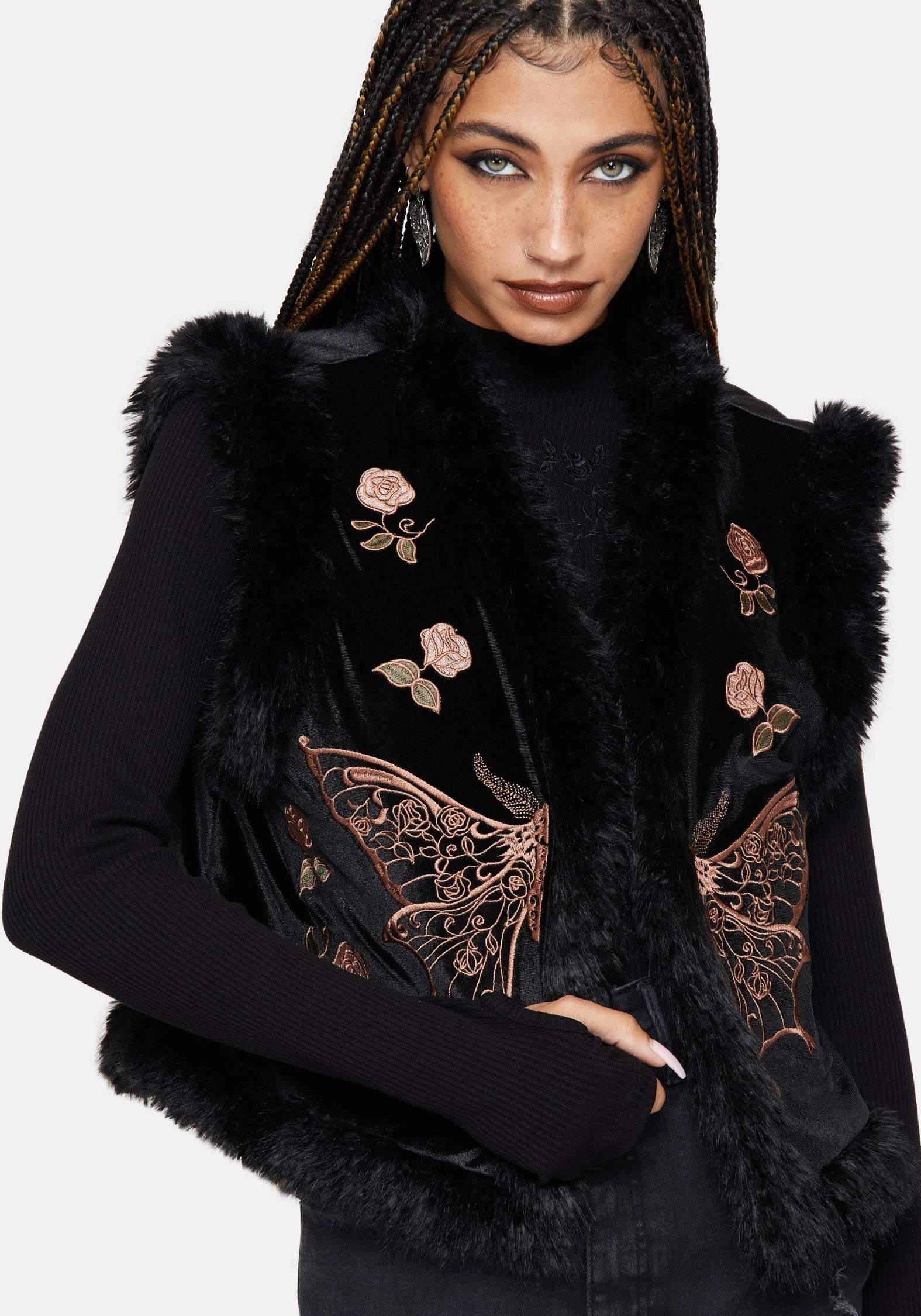 Maeve Kunst- Pelz Bestickt Motte Gilet