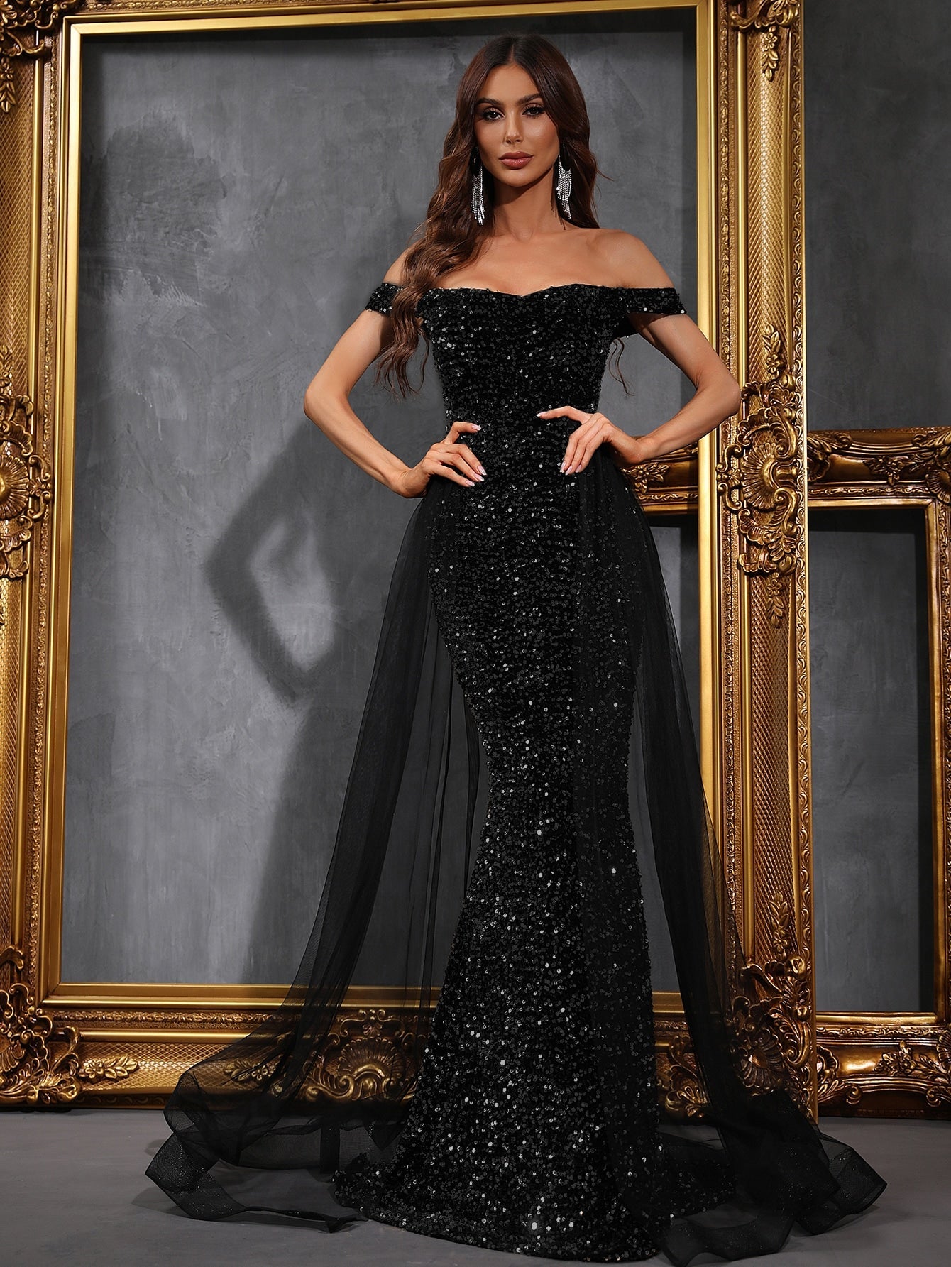 | SHEIN Off Shoulder Mesh Panel Sequin Prom Dress | Dress | Shein | OneHub