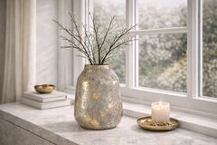 Orvena Medium Grey and Gold Ceramic Vase