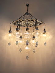 Turkish Pyrex Blown Glass Chandelier 11 Globe