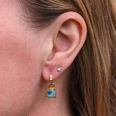 18 carat gold plated k2 jasper square charm hoop earrings
