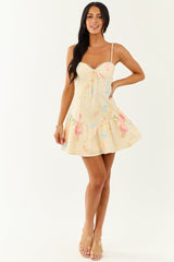 Pastel Yellow Floral Sleeveless Drop Waist Mini Dress