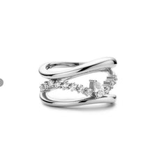 Silver Cubic Zirconia Layered Statement Ring - Sz. 7.5