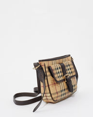 Burberry Brown Canvas Check Print Buckle Cross Body Bag