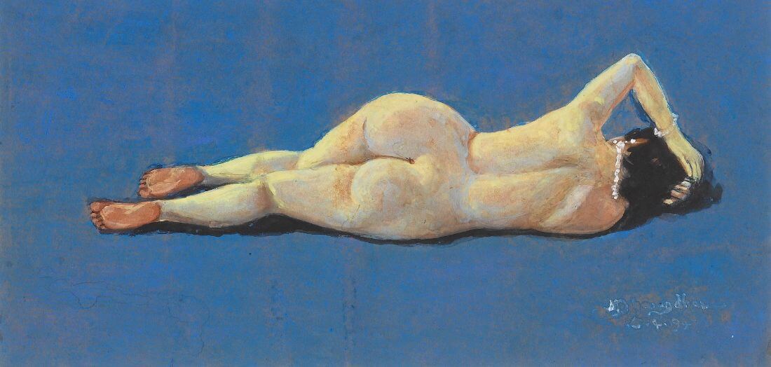 Reclining Nude - Mahadev Viswanath Dhurandhar - Indian Masters Painting - Canvas Prints