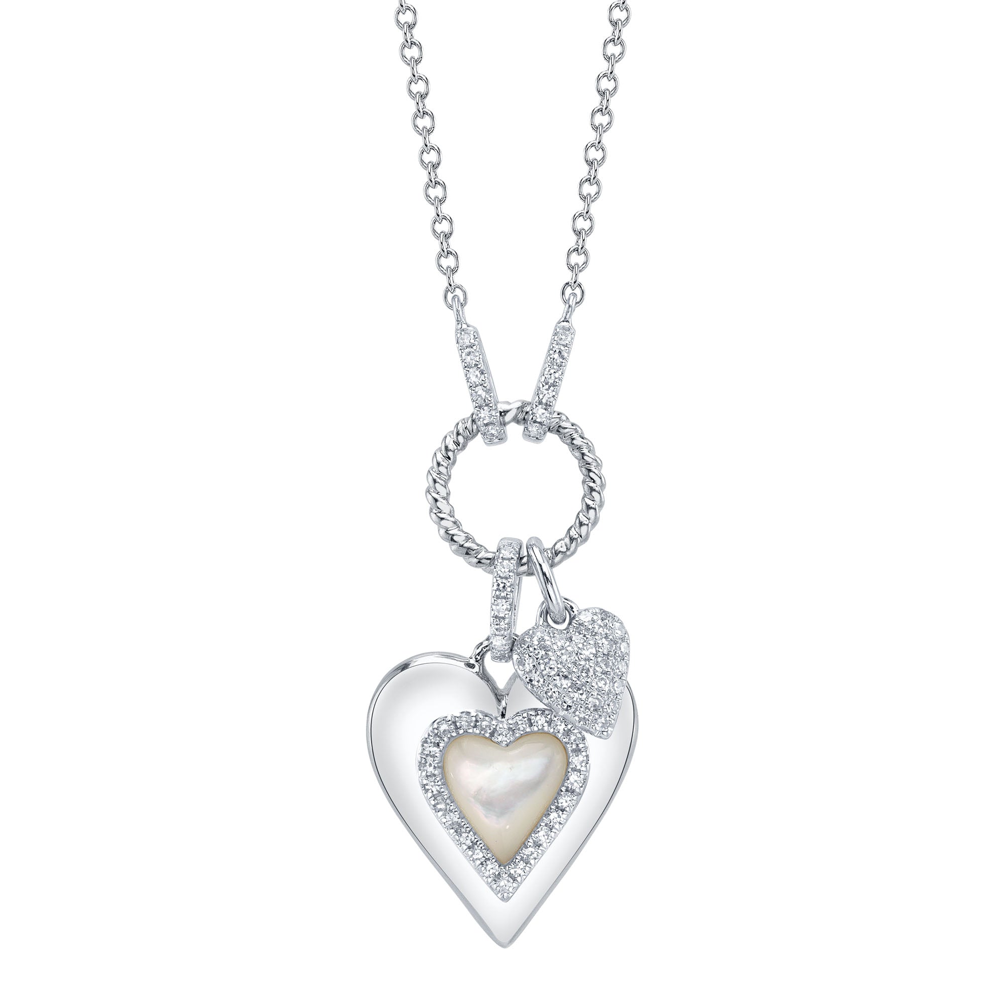 Shy Creation 0.15Ct Diamond & 0.61Ct Mother Of Pearl Pave Heart Necklace SC55028260