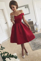 Simple Red Off Shoulder A-line Homecoming Dresses, Graduation Dresses, MH347