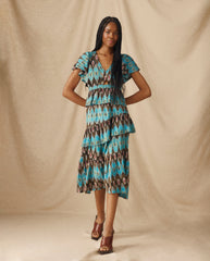 BERNAT | Turquoise Multi Layered Ikat Cotton Midi Dress