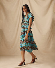 BERNAT | Turquoise Multi Layered Ikat Cotton Midi Dress