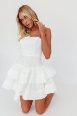 Bella Donna Strapless Frill Dress White by Selfie Leslie