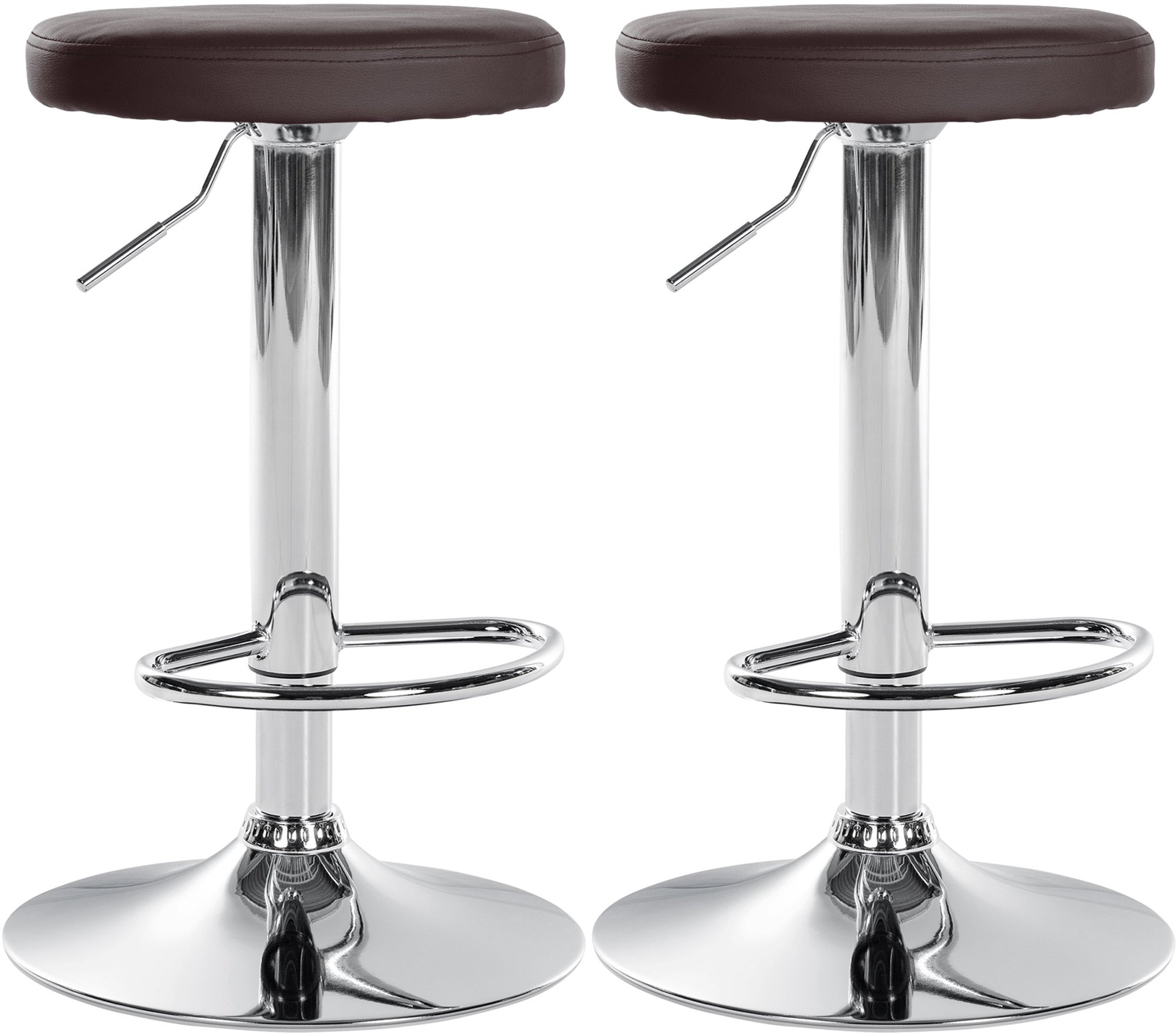 Lot de 2 tabourets de bar design simple avec assise en synthétique marron et cadre métal chromé TDB10690