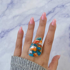 Spiny Oyster Turquoise Adjustable Ring-(TRO-R-41.)