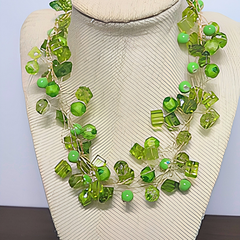 Green Crystal Twisted Wire Statement Necklace | Handcrafted Multi-Strand Peridot Bead Bib Necklace for Women & Special Events