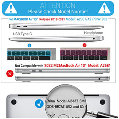 Suitable for MacBook Air 13 Inch Case 2022 2021 2020 2019 2018, A1932, A2179, A2337 Shell Case Keyboard Cover