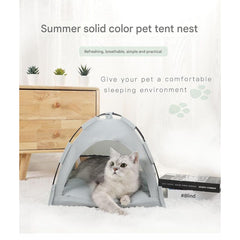 Green Premium Portable Pet Tent Bed with Cooling Mat - Breathable Foldable Outdoor Indoor Cat Dog House Shelter for Summer(Size: M)