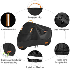 Heavy Duty 210D Waterproof Motorcycle Cover - All Season Outdoor Protection with Lock Holes & Windproof Buckles(Size: M)