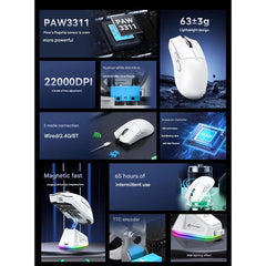 High-Performance Tri-Mode Wireless Gaming Mouse - 22000 DPI, Rechargeable, with RGB Charging Dock(black)