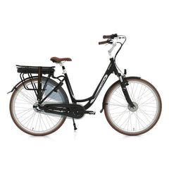 Vogue Basic N7 Elektrische Fiets Mat Zwart met Bruine Accenten 49cm – Elektrische Damesfiets met 468Wh Accu - AE-trading