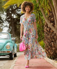 Joe Browns 8 Blue Bonnie Floral Maxi Dress