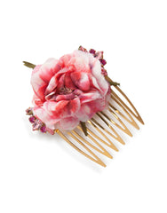 Comb with crystal-rhinestoned silk flower