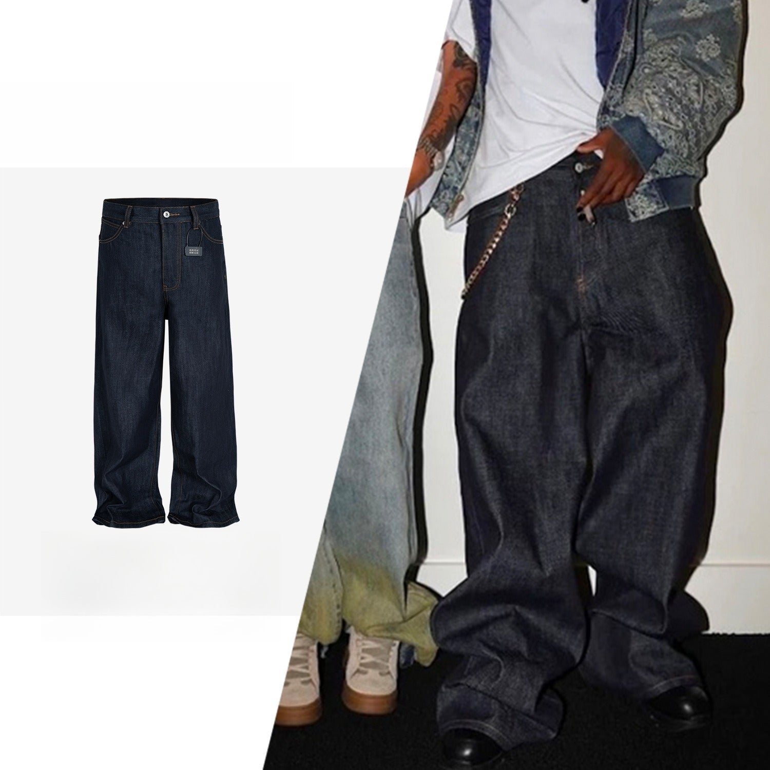 MIJKO Loose Neutral Scimitar Three-dimensional Baggy Original Cow Jeans
